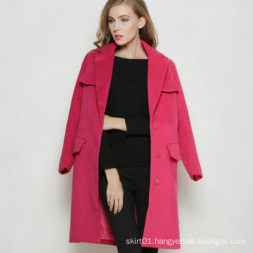 Latest Turn- Down Fashion Red Long Winter Women′s Coat